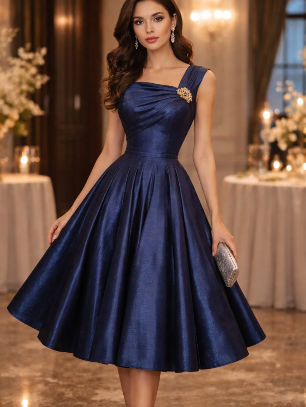Jessica Howard Blue Taffeta Rhinestone Applique Fit & Flare Cocktail Dress Sz 10